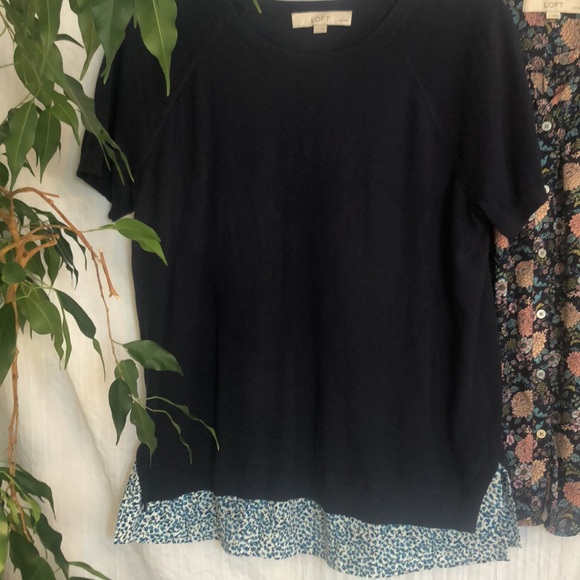 LOFT Size LP lot 2 blouses-navy sweater w/ floral hanging shirt & floral blouse - Picture 2 of 13